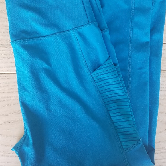 Bally Total Fitness Leggings Capri Teal Mesh Side Pockets Sz XL Workout Leggings - Picture 8 of 12